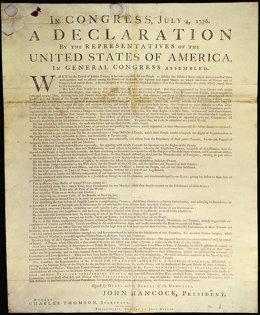 What is written on the back of the Declaration of Independence?