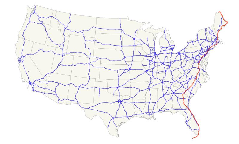 This road stretches 2,369 miles between Fort Kent, ME and Key West, FL, passing through every state on the eastern seaboard. What road is it? This road stretches 2,369 miles between Fort Kent, ME and Key West, FL, passing through every state on the eastern seaboard. What road is it?