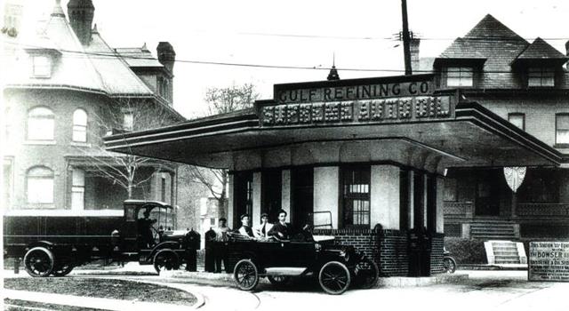Society Trivia Question: Where was the first purposely built "drive-in" gasoline service station built in the US? Society Trivia Question: Where was the first purposely built "drive-in" gasoline service station built in the US?