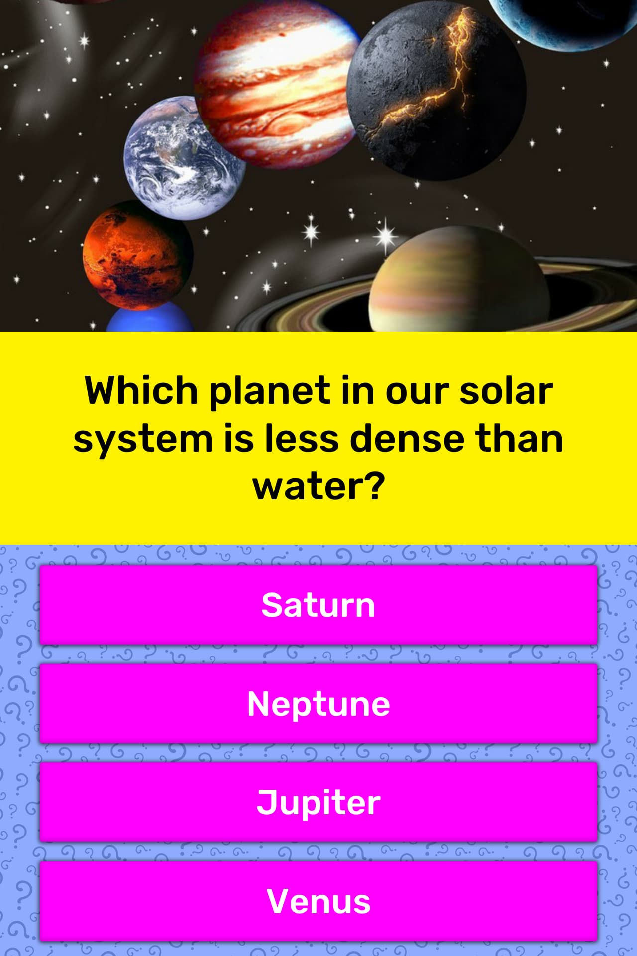 Planet less dense than water