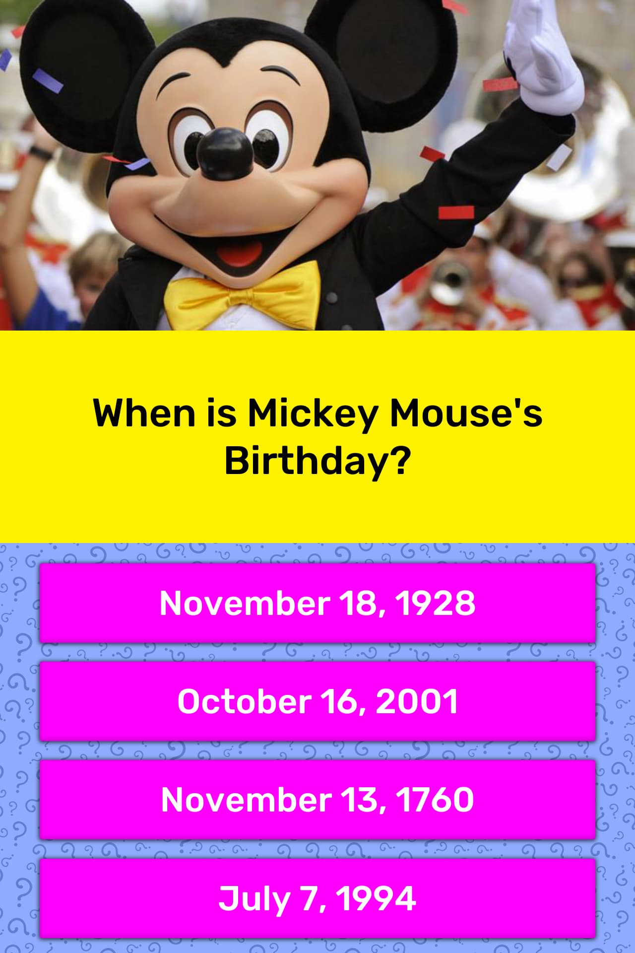 When is Mickey Mouse's Birthday? Trivia Answers