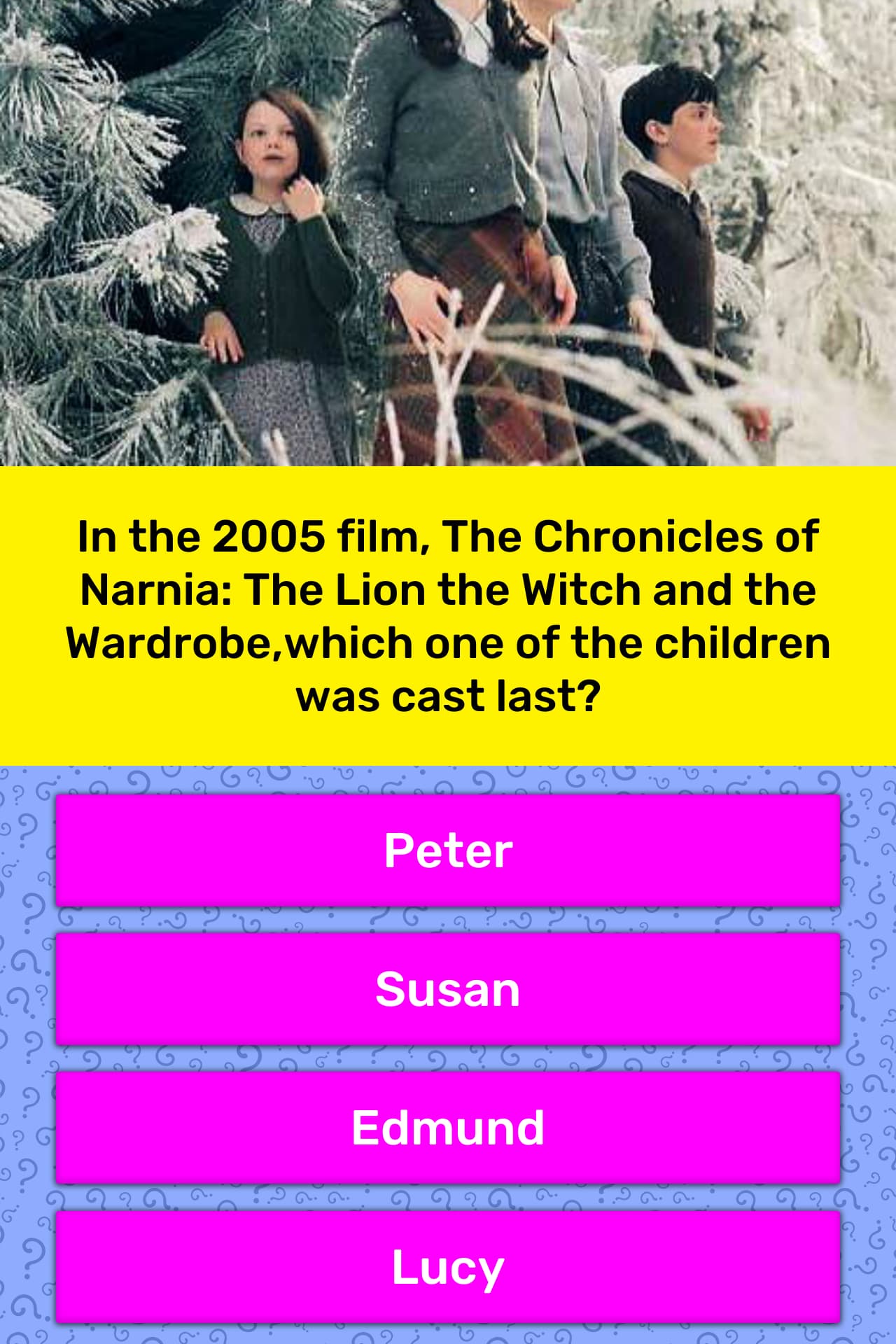 In The 2005 Film The Chronicles Of Trivia Answers Quizzclub