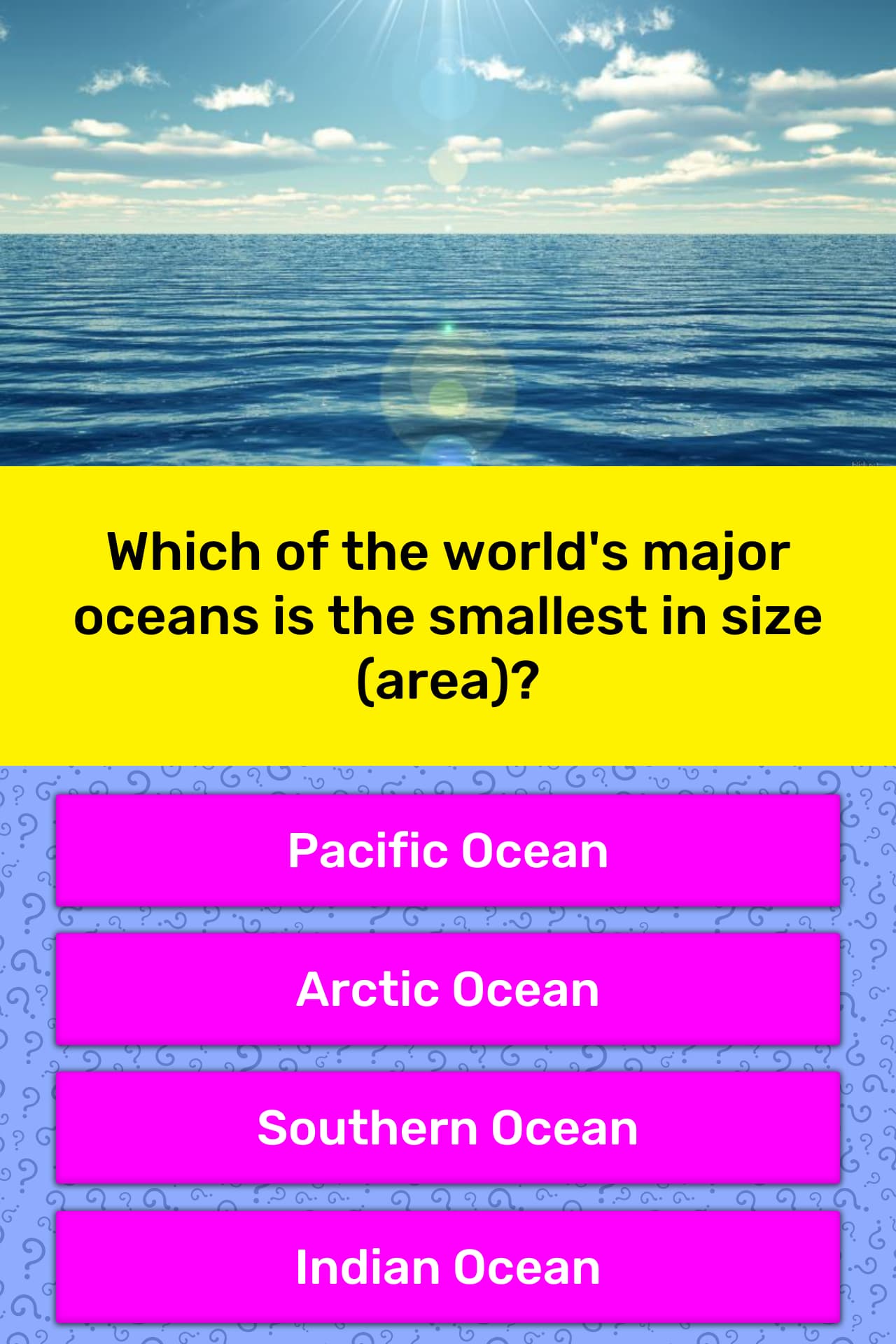 what are the five oceans from largest to smallest