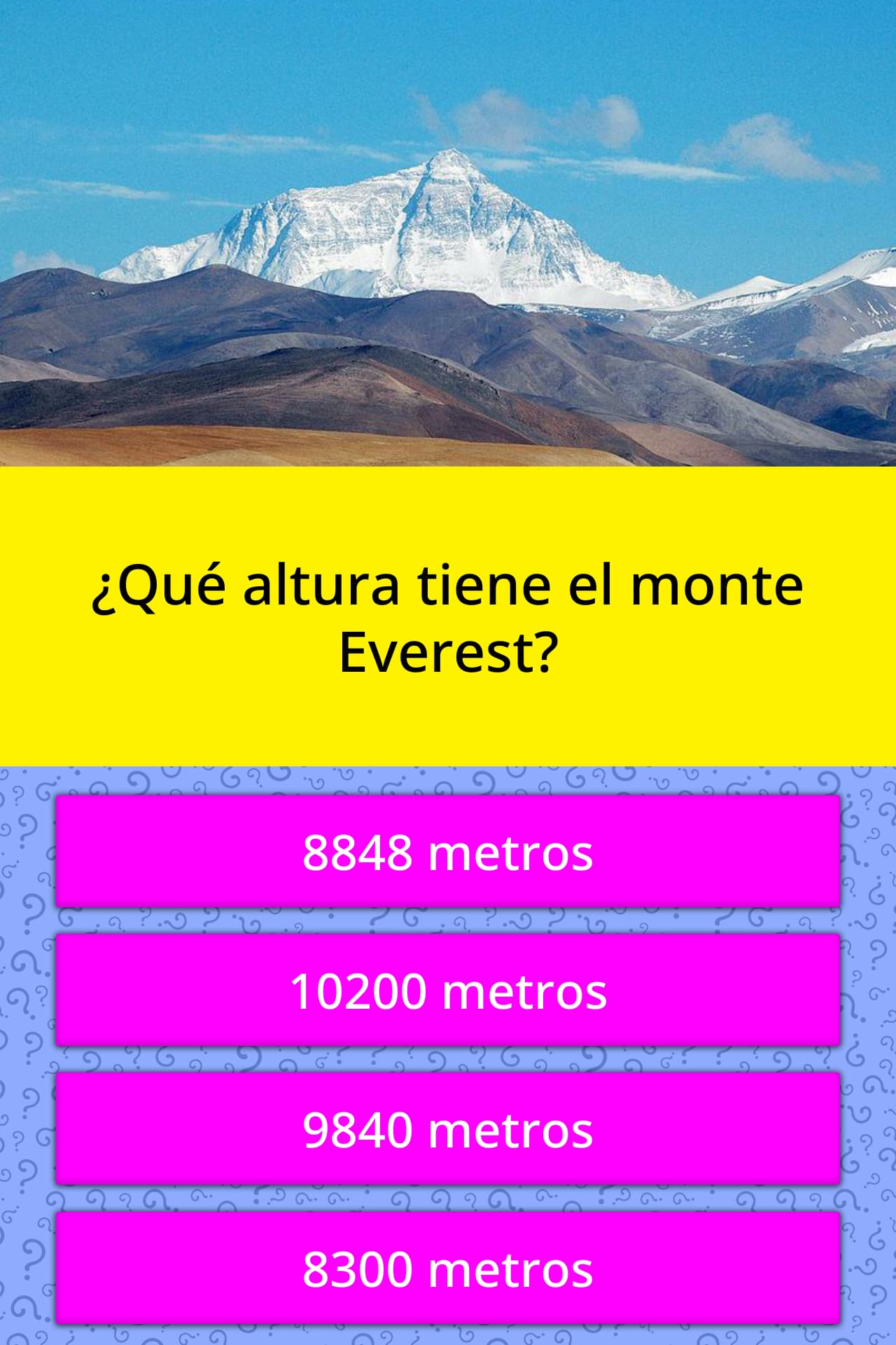 ¿Qué altura tiene el monte Everest?  La respuesta de Trivia