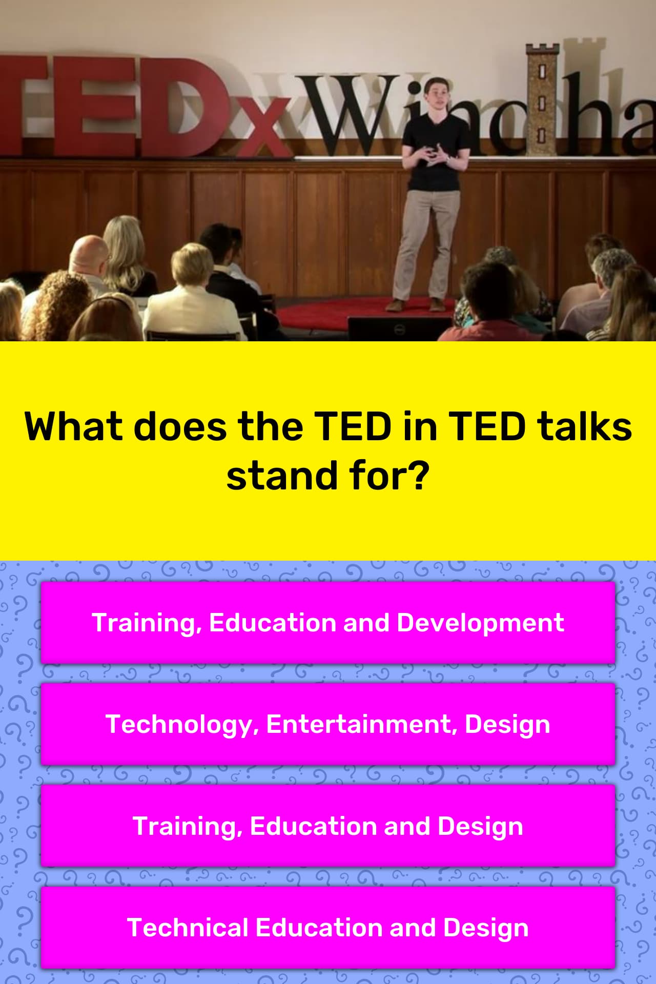 What Does The TED In TED Talks Stand Trivia Questions QuizzClub