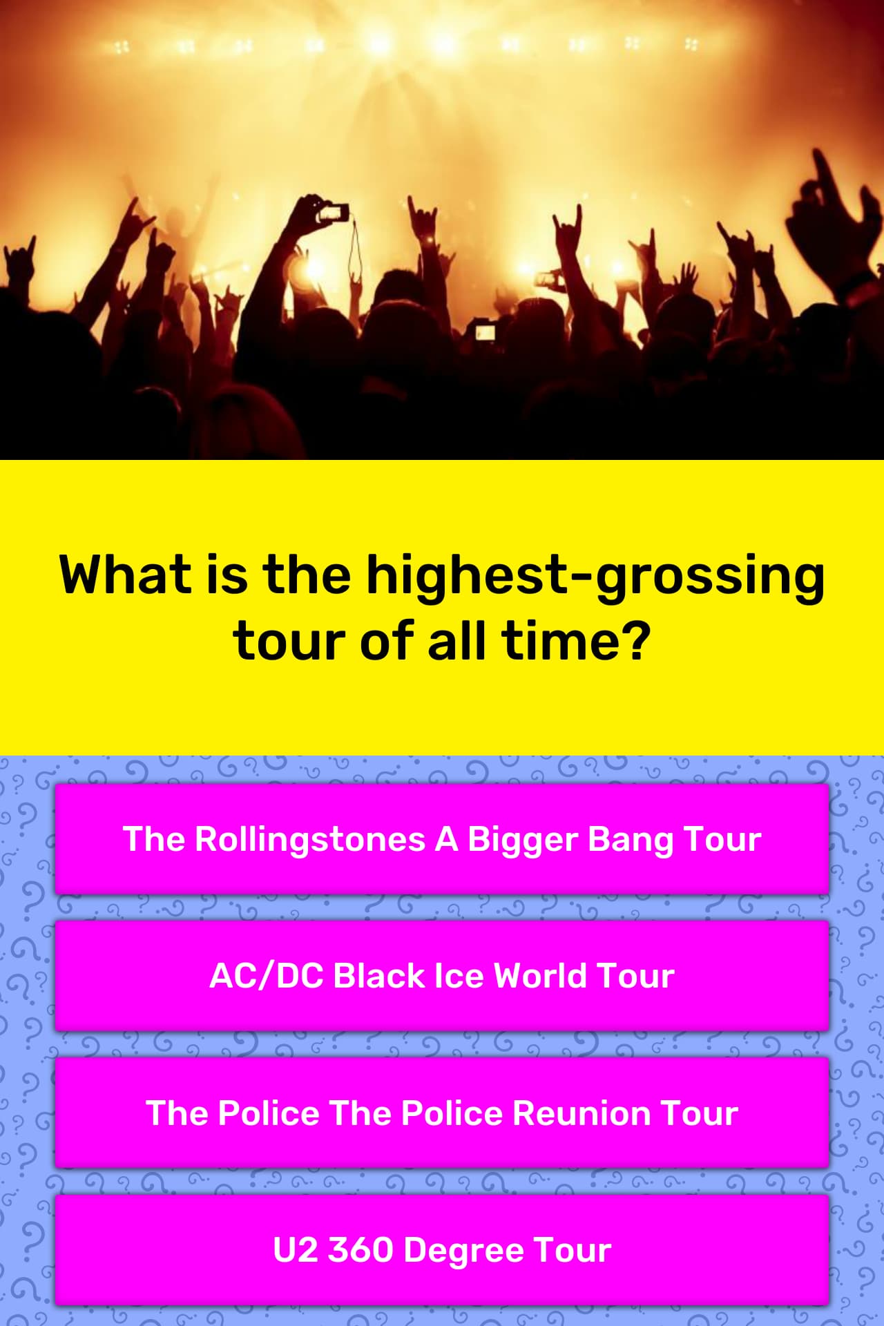 what-is-the-highest-grossing-tour-of-trivia-answers-quizzclub