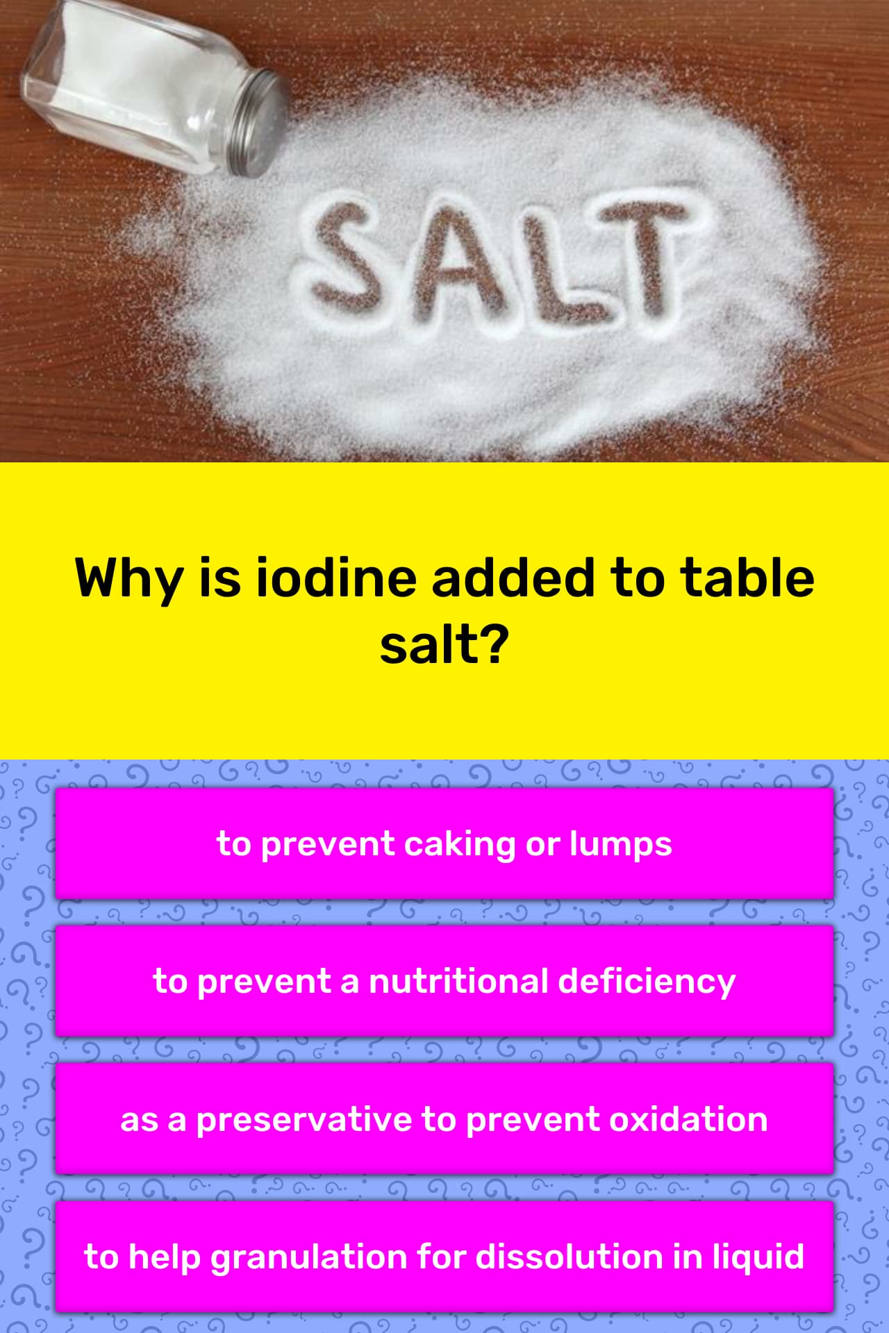 Why Is Iodine Added To Table Salt Trivia Answers Quizzclub