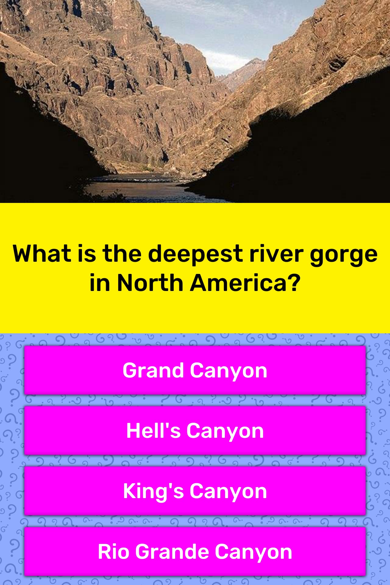 What is the deepest river gorge in trivia questions quizzclub