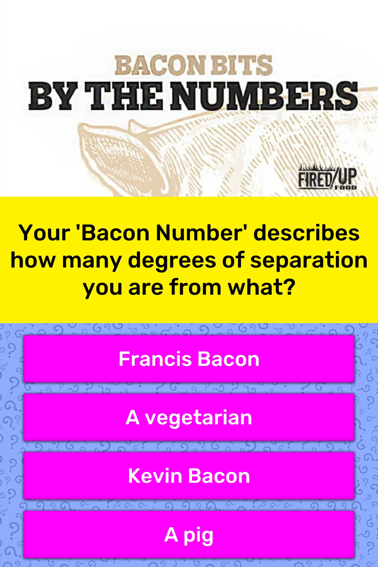Your 'Bacon Number' describes how... Trivia Answers
