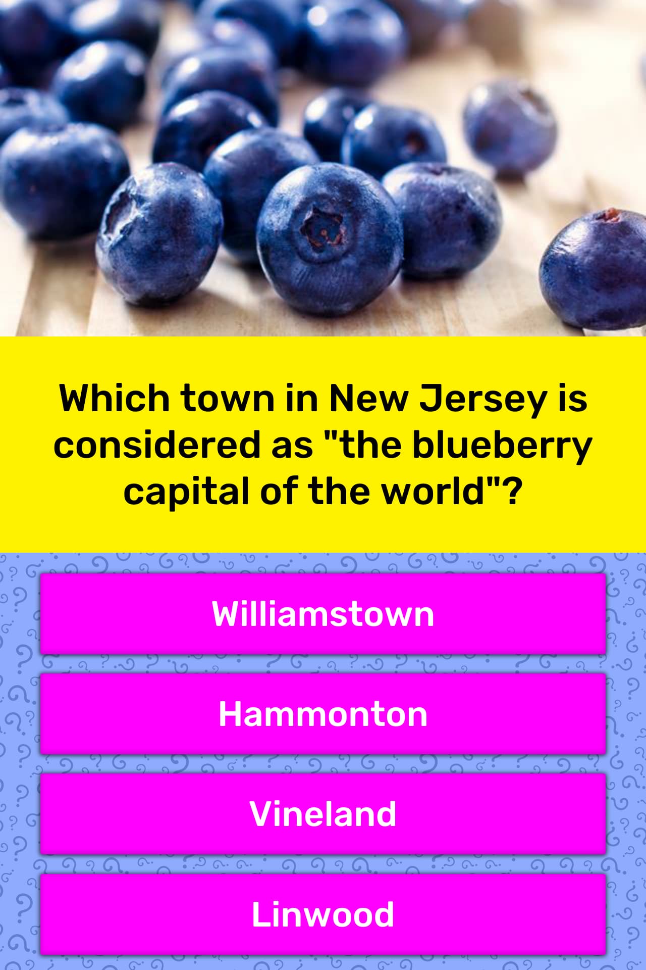 Which town in new jersey is considered as the blueberry capital of the world information