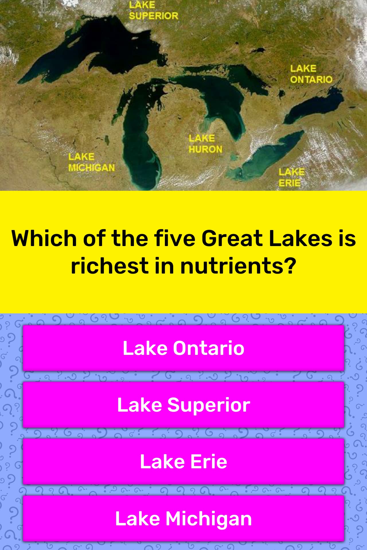 Which Of The Five Great Lakes Is Trivia Answers QuizzClub
