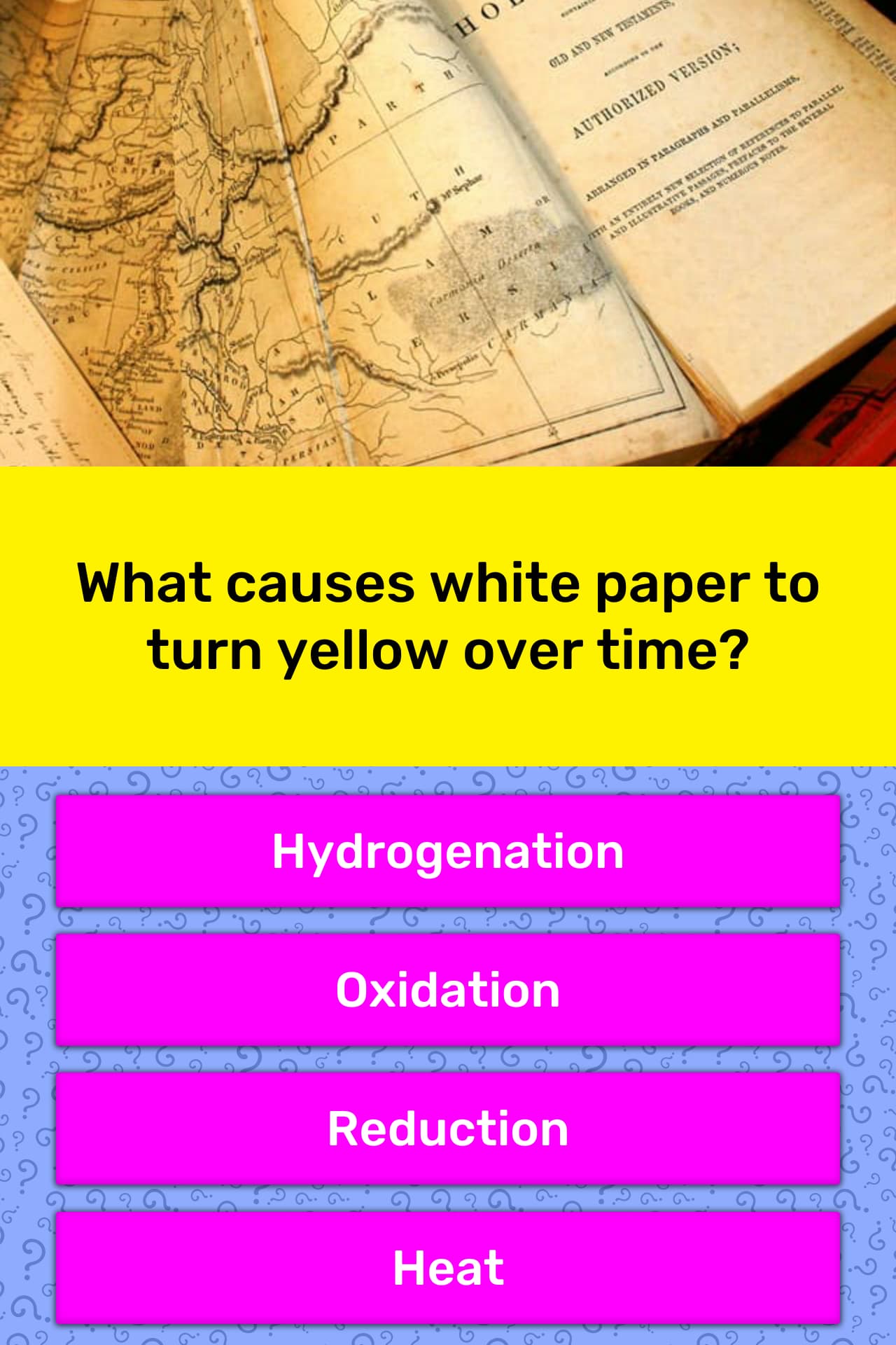 What causes white paper to turn... Trivia Answers