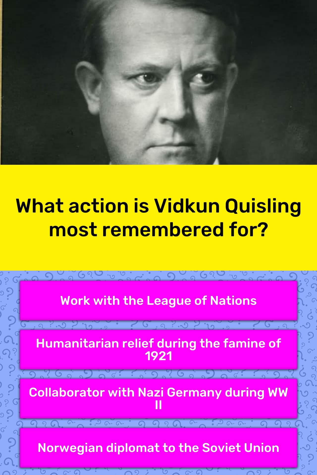 What Action Is Vidkun Quisling Most Trivia Answers Quizzclub