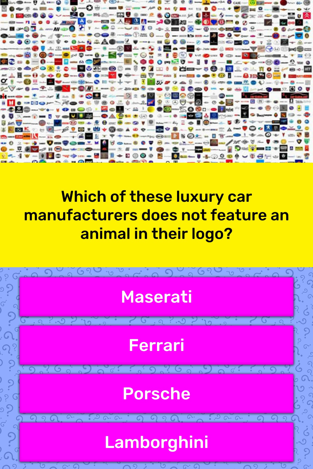 32 Which Luxury Automobile Does Not Feature An Animal In Its Official