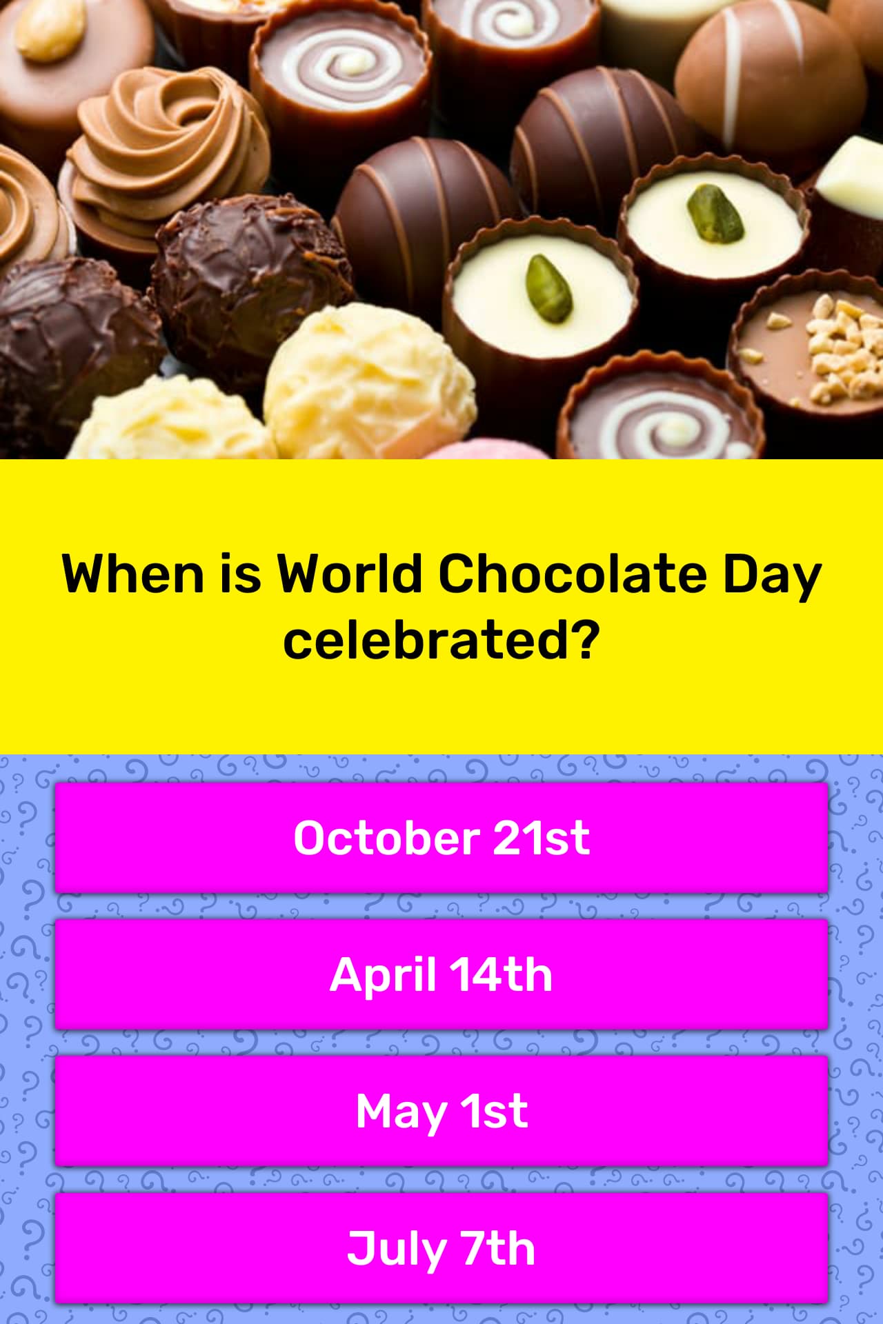 When Is World Chocolate Day Celebrated Trivia Answers Quizzclub