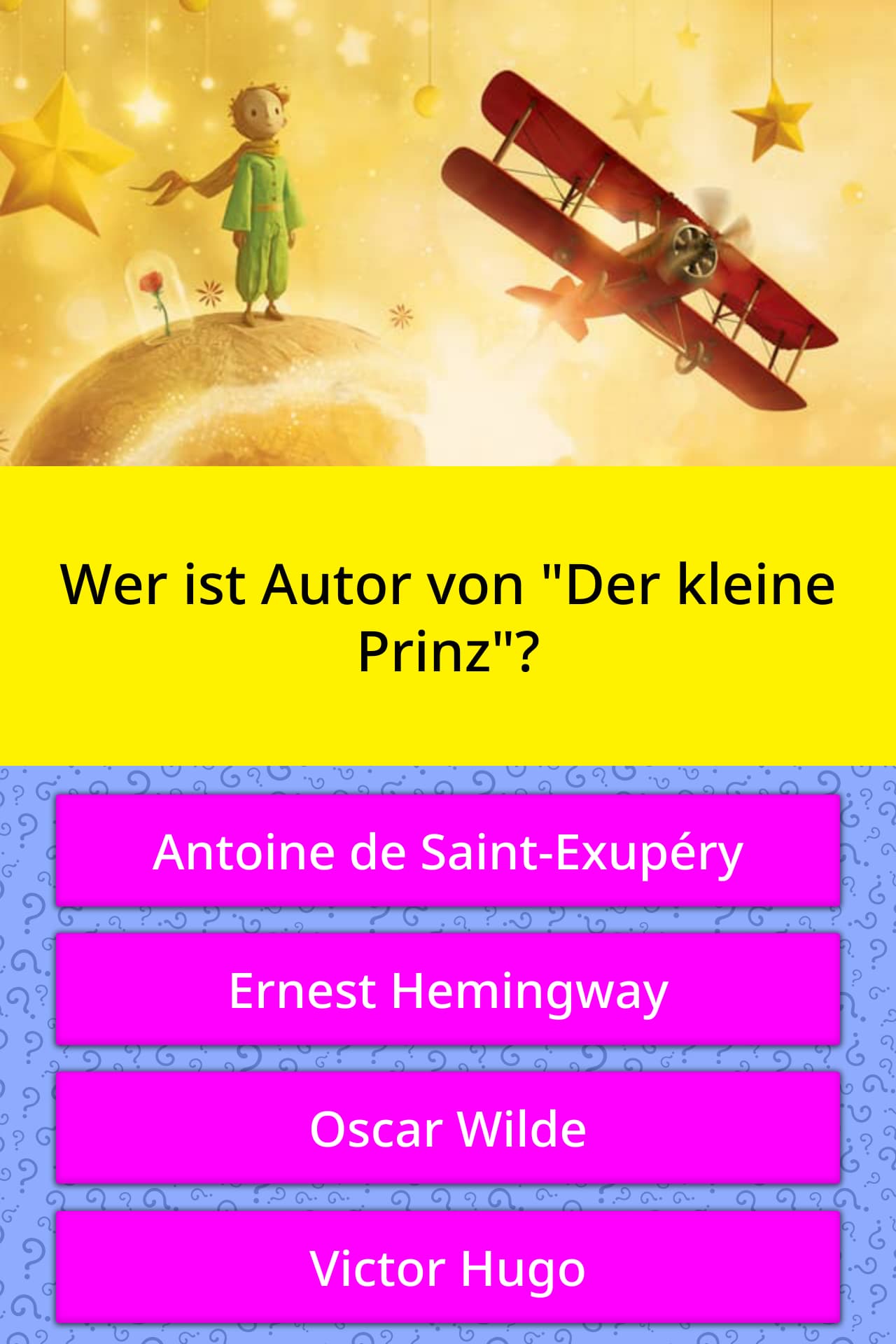 Wer ist Autor von "Der kleine Prinz"? | Quiz-Antworten | QuizzClub