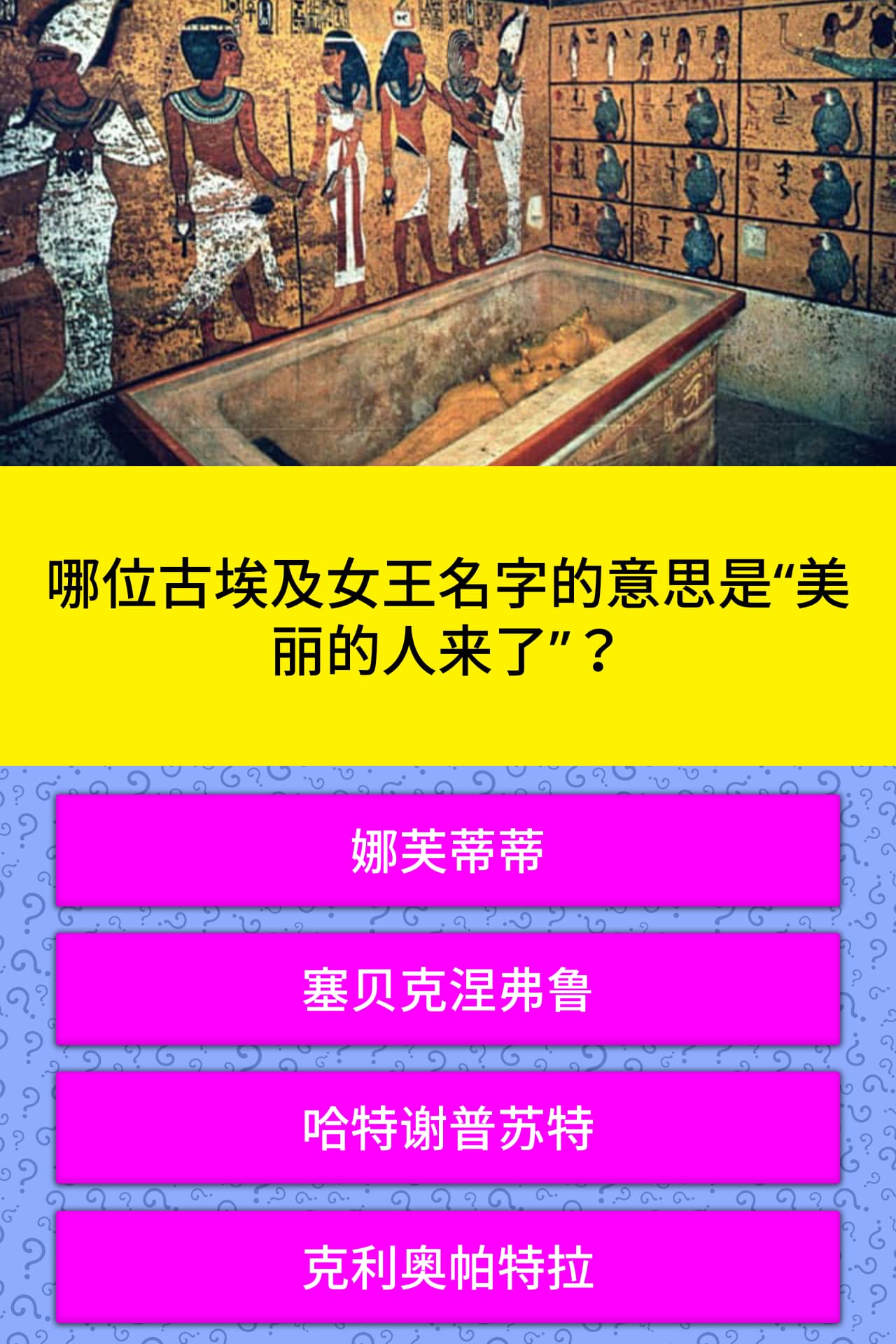 哪位古埃及女王名字的意思是 美丽的人来了 小问题 Quizzclub