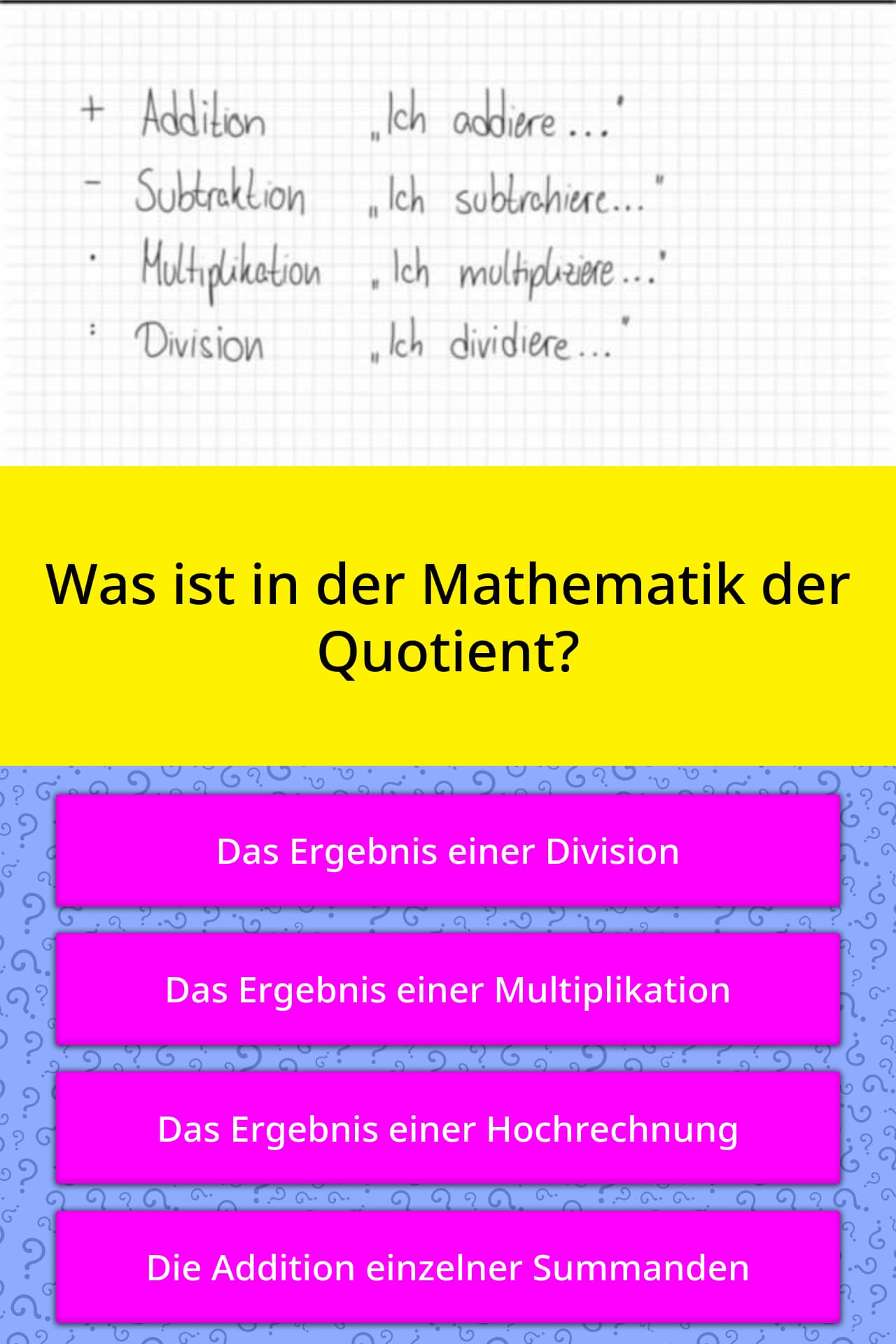 Was ist in der Mathematik der Quotient? | Quizfragen | QuizzClub