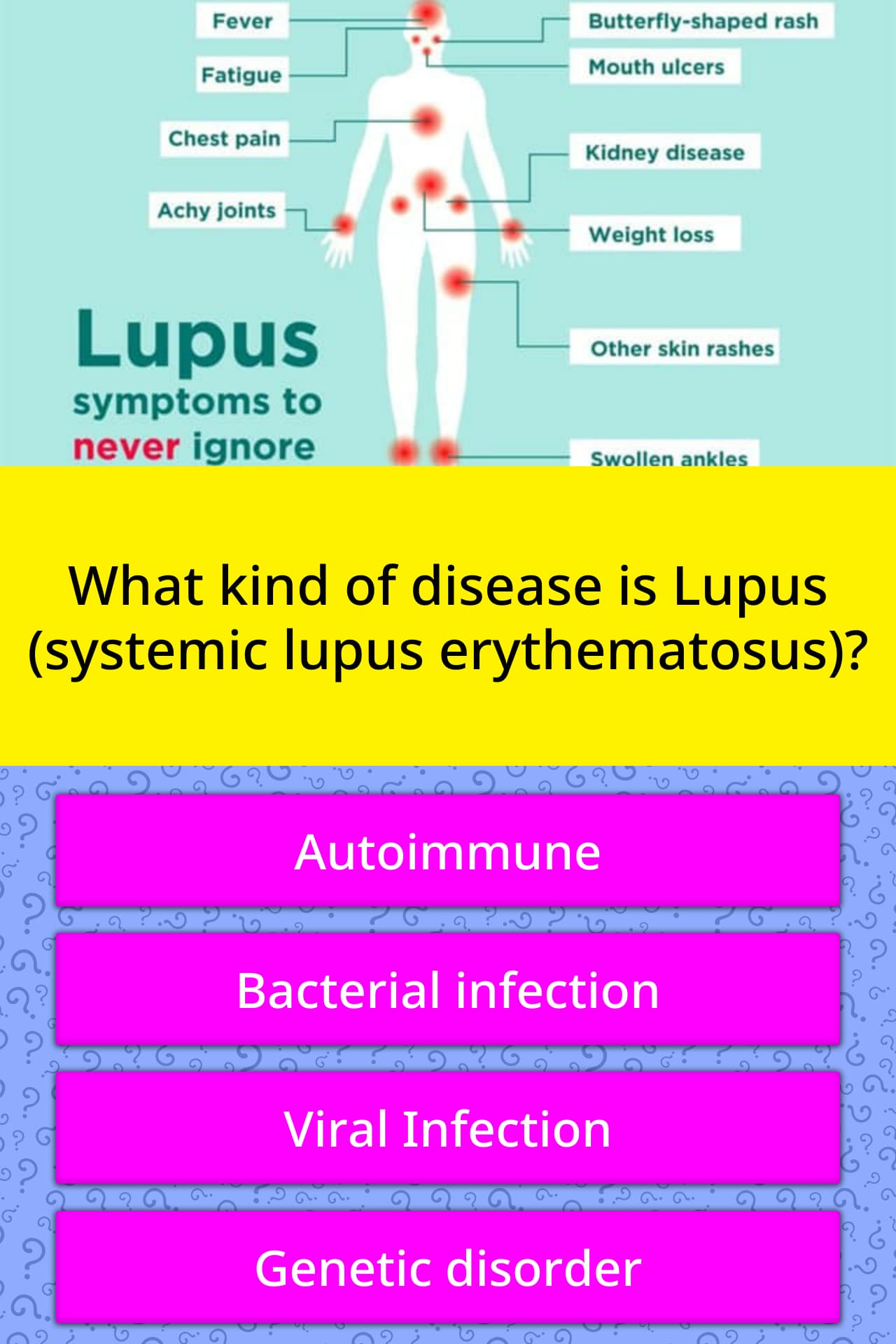 What kind of disease is Lupus... | Trivia Questions | QuizzClub