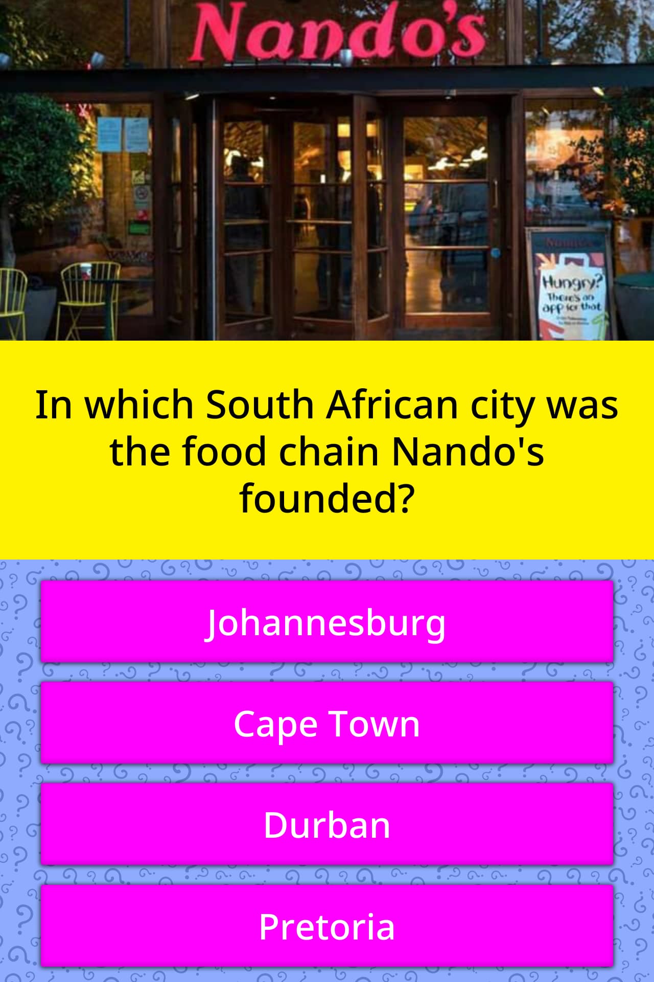 In Which South African City Was The Trivia Questions QuizzClub