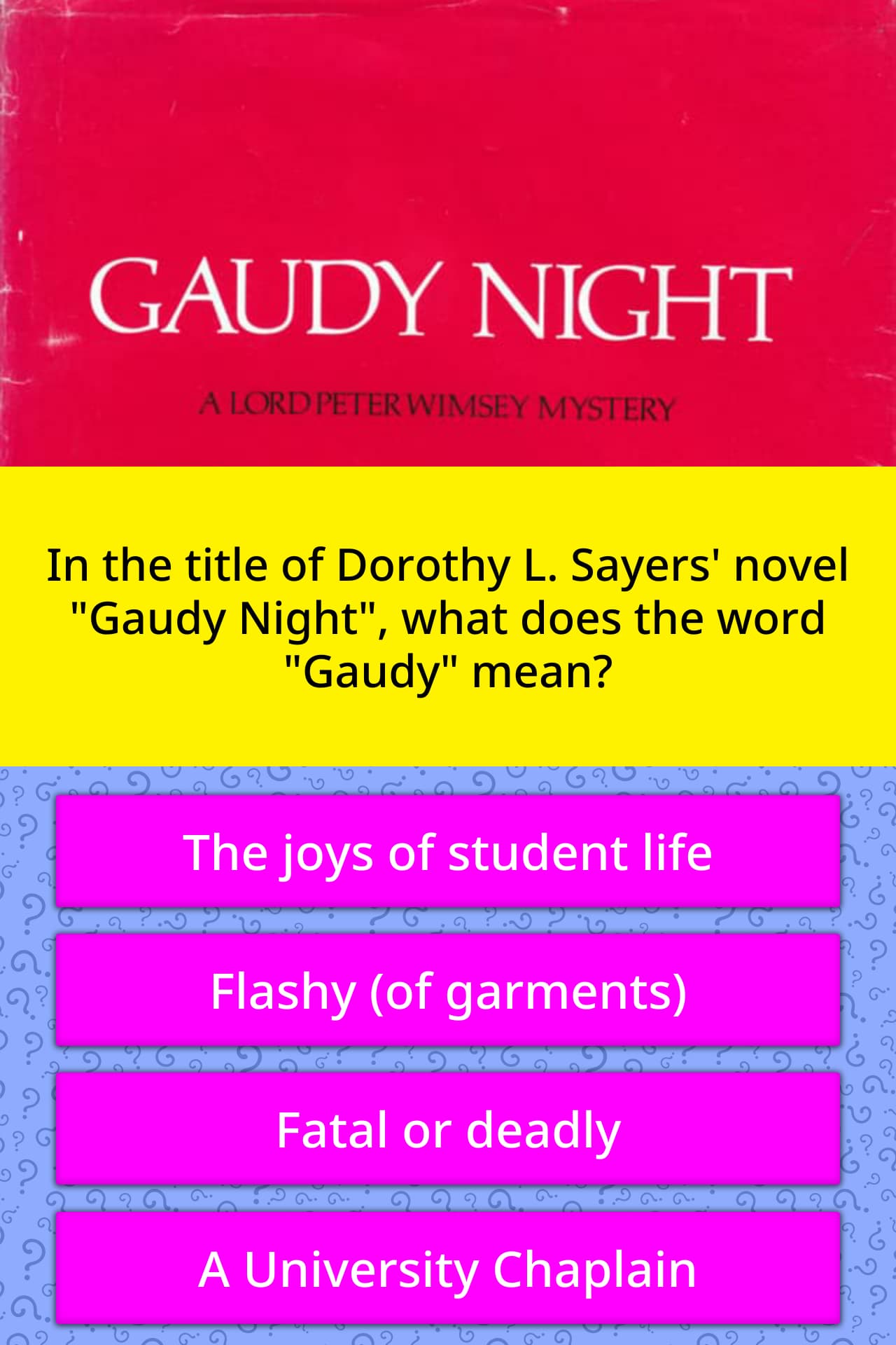 In the title of Dorothy L. Sayers'... | Trivia Questions | QuizzClub