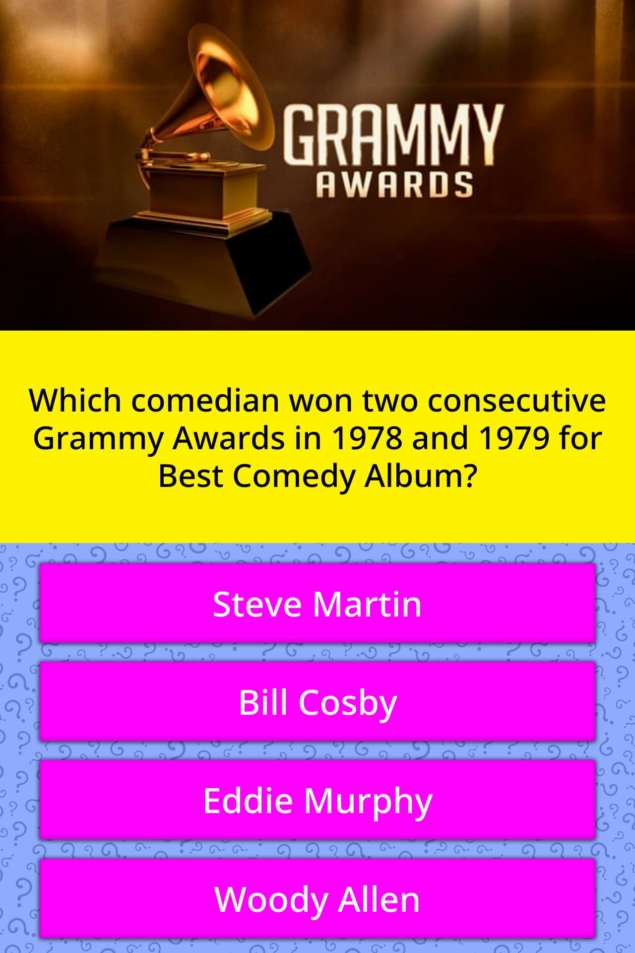 Which comedian won two consecutive... Trivia Questions