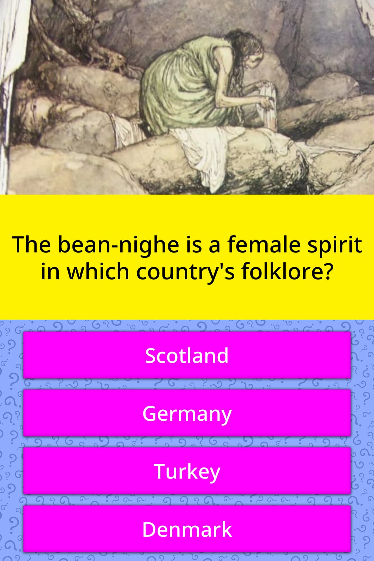 The Bean nighe Is A Female Spirit In Trivia Answers QuizzClub