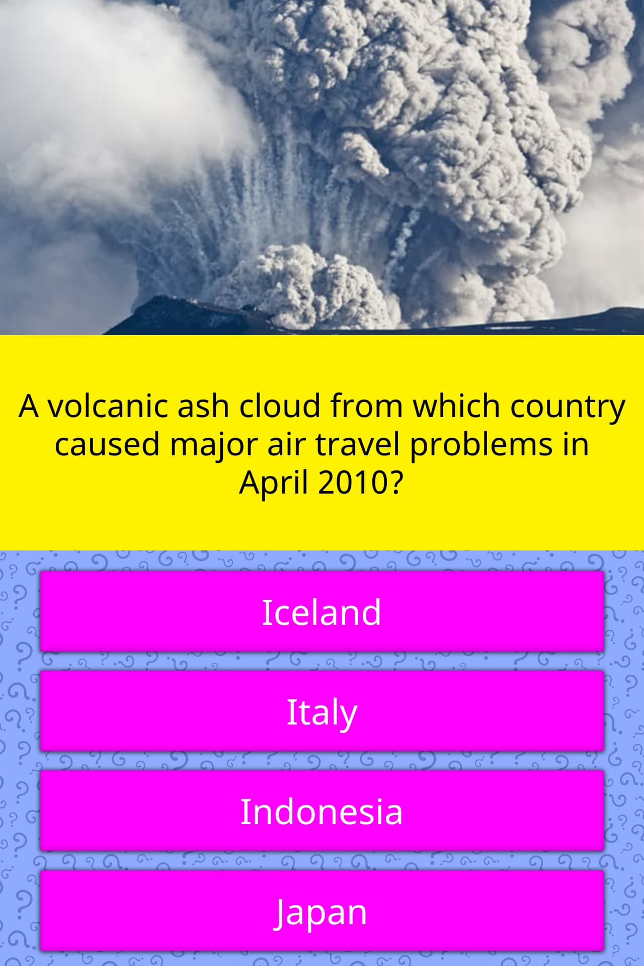 A Volcanic Ash Cloud From Which Trivia Questions QuizzClub