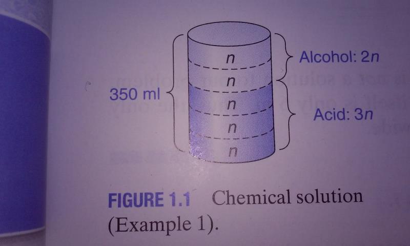Science Trivia Question: A chemist must prepare 350ml of a chemical solution made up of two parts alcohol and three parts acid. How much of each should be used? Science Trivia Question: A chemist must prepare 350ml of a chemical solution made up of two parts alcohol and three parts acid. How much of each should be used?