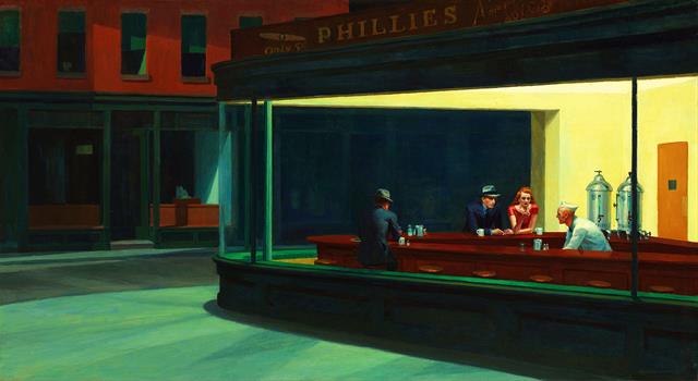 Who painted: 'Nighthawks' a 1942 picture where people are depicted in a diner?